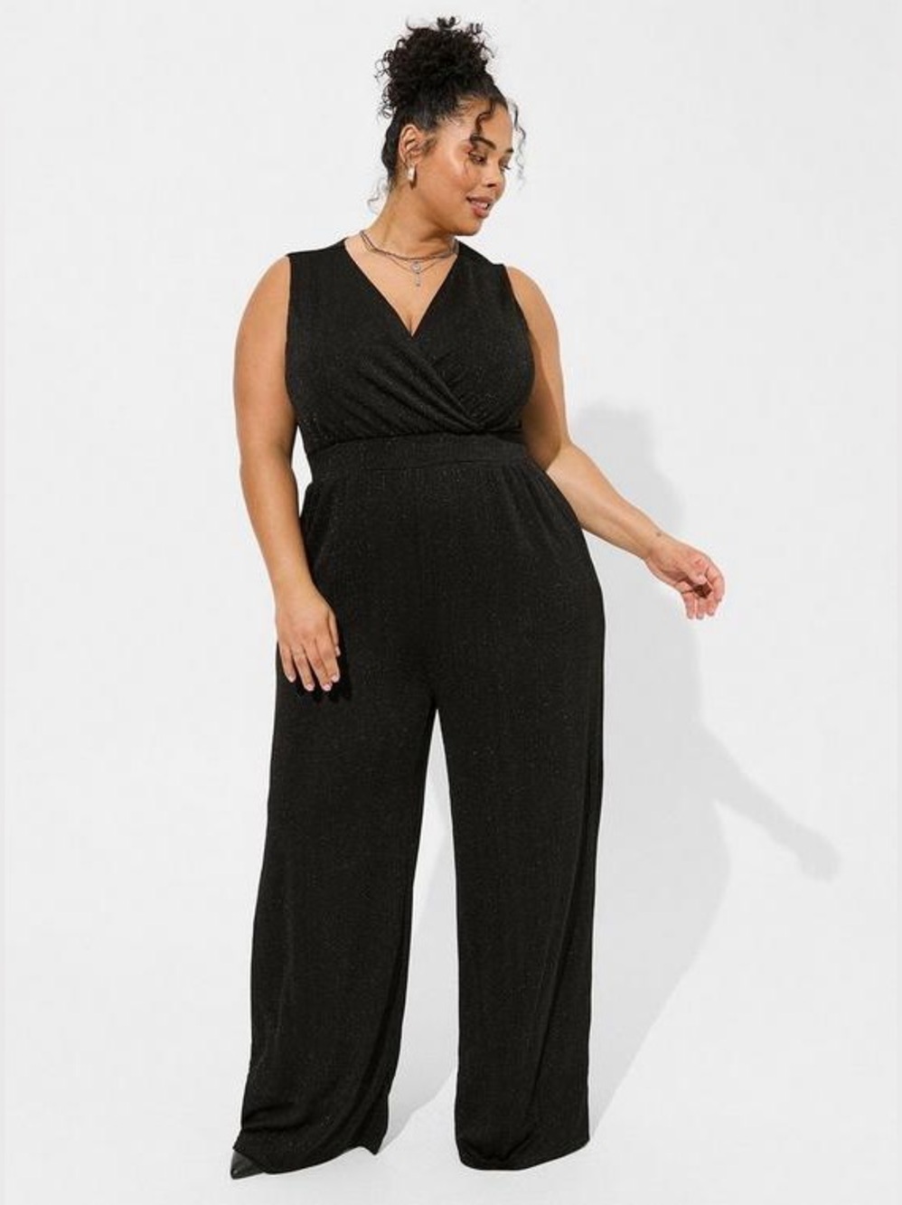 Torrid Glitter Knit Surplice Wide Leg Jumpsuit